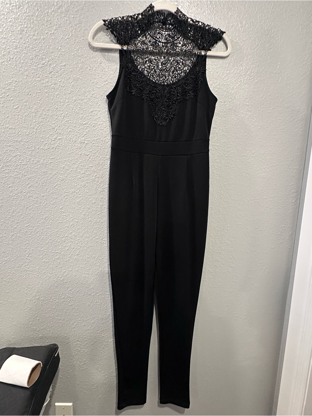 Charlotte Russe Black Lace Yoke Sleeveless Jumpsuit